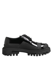 Black Patent Leather Trekking Derby Shoes