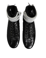 Black Quilted Leather Lace Up Sneakers Shoes