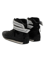 Black Quilted Leather Lace Up Sneakers Shoes