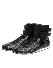 Black Quilted Leather Lace Up Sneakers Shoes