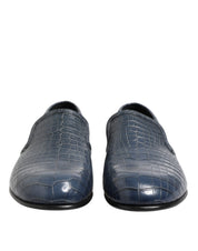 Blue Exotic Leather Slip On Loafers Men Dress Shoes