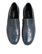 Blue Exotic Leather Slip On Loafers Men Dress Shoes