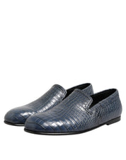 Blue Exotic Leather Slip On Loafers Men Dress Shoes