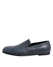 Blue Exotic Leather Slip On Loafers Men Dress Shoes