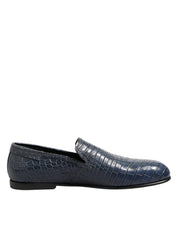 Blue Exotic Leather Slip On Loafers Men Dress Shoes