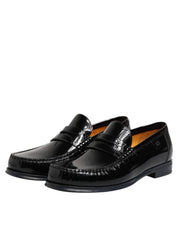Black Leather Slip On Loafers Dress Shoes