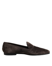 Brown Velvet Leather Slip On Loafers Shoes
