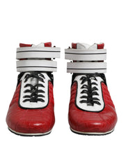 Red Quilted Leather Lace Up Sneakers Shoes