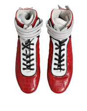 Red Quilted Leather Lace Up Sneakers Shoes