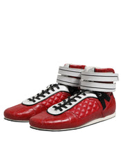 Red Quilted Leather Lace Up Sneakers Shoes