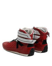 Red Quilted Leather Lace Up Sneakers Shoes