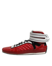 Red Quilted Leather Lace Up Sneakers Shoes