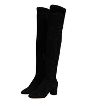 Black Suede Leather Knee High Boots Shoes