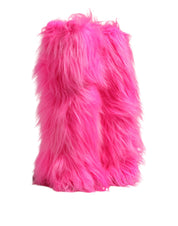 Pink Faux Fur Leather High Heels Boots Shoes