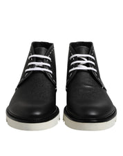 Black White Leather Ankle Boots Shoes