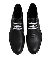 Black White Leather Ankle Boots Shoes