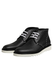 Black White Leather Ankle Boots Shoes