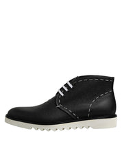 Black White Leather Ankle Boots Shoes