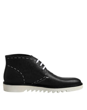 Dolce & Gabbana Black White Leather Ankle Boots Shoes