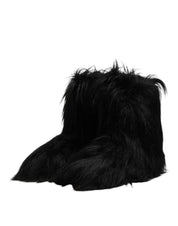 Black Faux Fur Mid Calf Boots Shoes