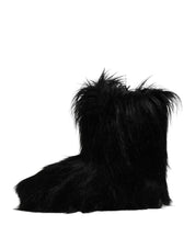 Black Faux Fur Mid Calf Boots Shoes