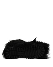 Black Faux Fur Mid Calf Boots Shoes
