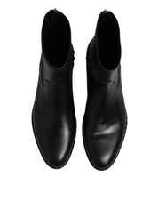 Black Leather Logo Ankle Boots Studded Shoes