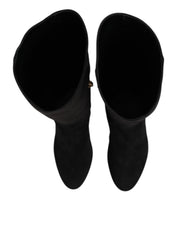 Black Suede Leather Knee High Boots Shoes
