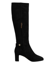Dolce & Gabbana Black Suede Leather Knee High Boots Shoes