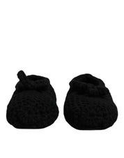 Dolce & Gabbana Black Wool Slip On Flats Ballerina Shoes Dolce & Gabbana