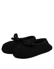 Black Wool Slip On Flats Ballerina Shoes