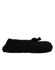 Black Wool Slip On Flats Ballerina Shoes