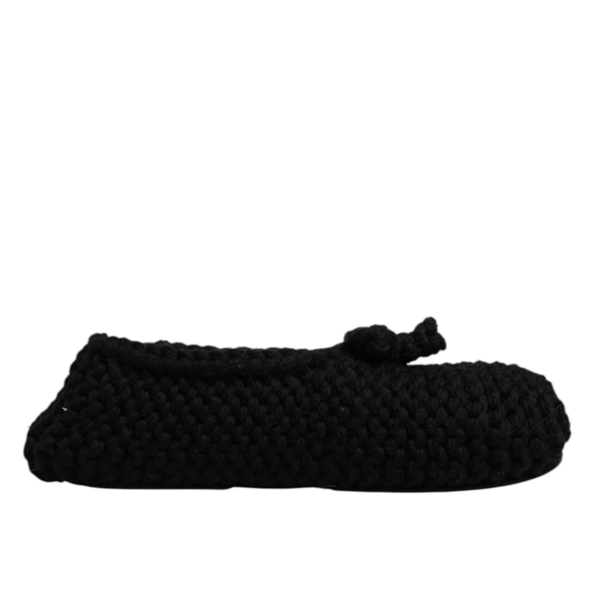 Dolce & Gabbana Black Wool Slip On Flats Ballerina Shoes Dolce & Gabbana