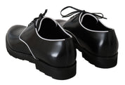 Black Leather White Line Dress Derby Shoes