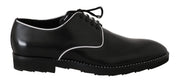 Black Leather White Line Dress Derby Shoes