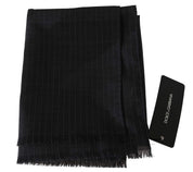 Gray 100% Wool Striped Pattern Wrap Scarf