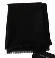 Dolce & Gabbana Dark Gray Virgin Wool Striped Pattern Wrap Scarf Dolce & Gabbana