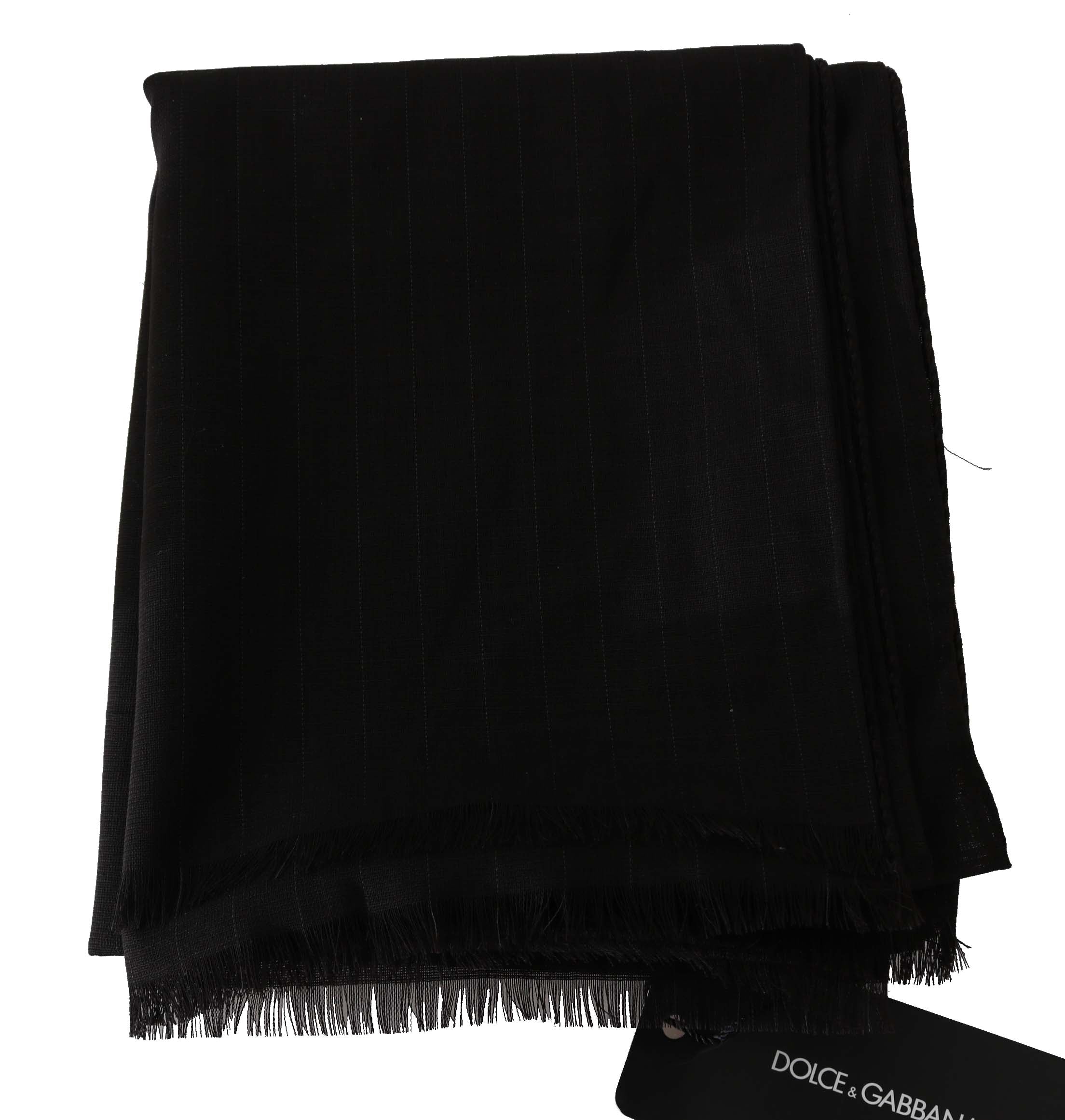 Dolce & Gabbana Dark Gray Virgin Wool Striped Pattern Wrap Scarf Dolce & Gabbana