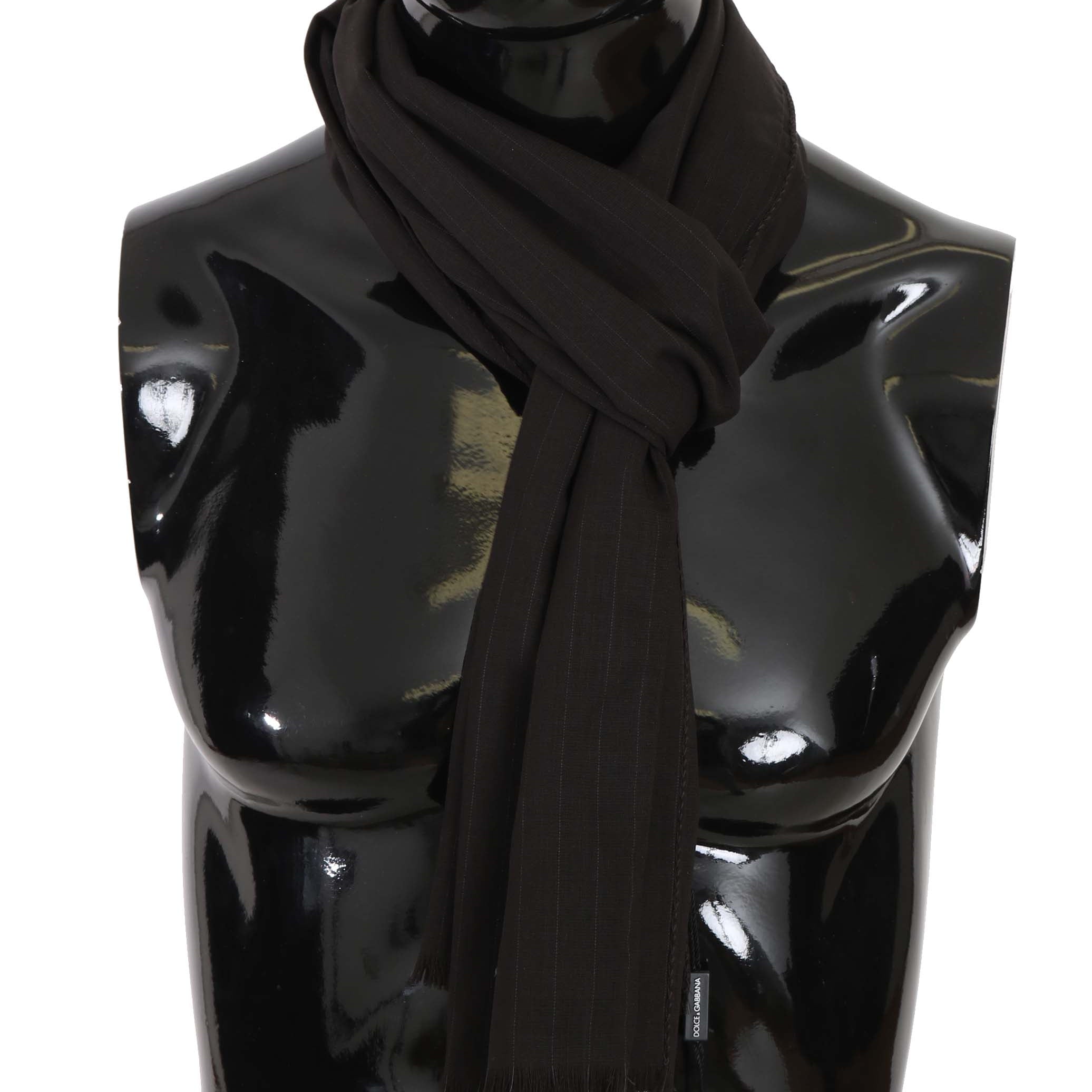 Dolce & Gabbana Dark Gray Virgin Wool Striped Pattern Wrap Scarf Dolce & Gabbana