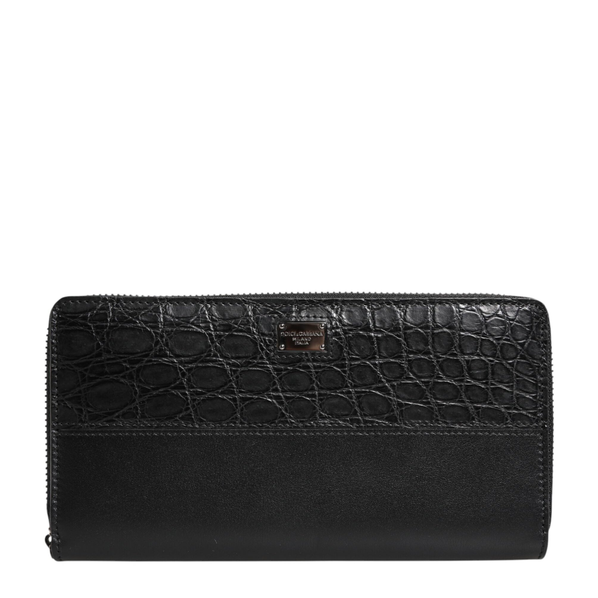 Dolce & Gabbana Black Leather Logo Plaque Zip Around Continental Wallet Dolce & Gabbana