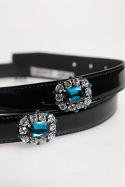 Black Embellished Metal Logo Buckle Belt