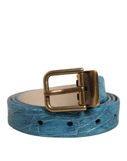 Blue Leather Classic Gold Metal Buckle Belt