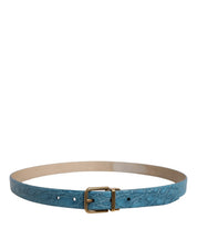 Blue Leather Classic Gold Metal Buckle Belt