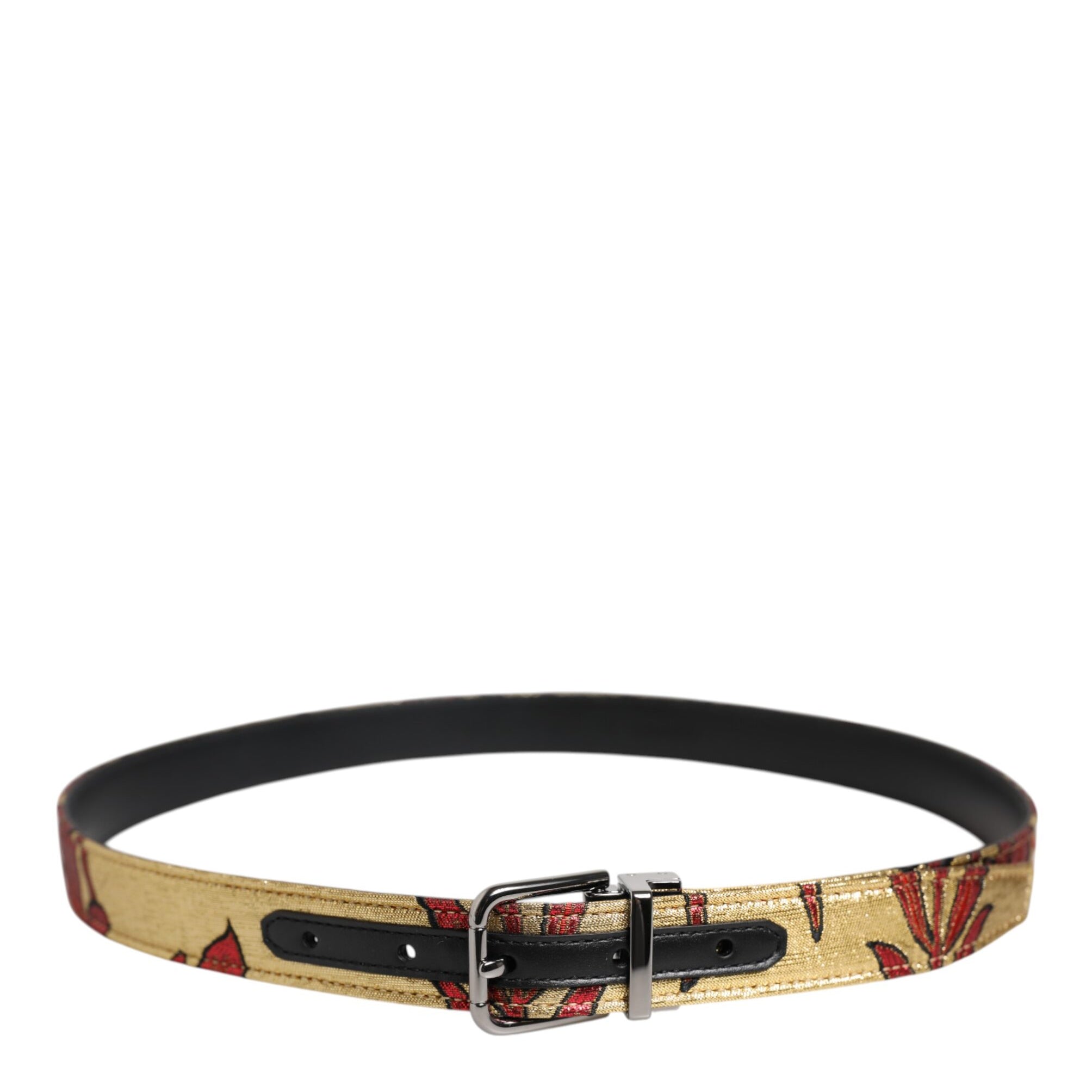 Dolce & Gabbana Gold Floral Jacquard Silver Metal Buckle Belt Dolce & Gabbana