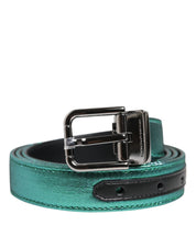 Dolce & Gabbana Green Black Polyester Metal Buckle Belt Dolce & Gabbana