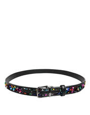 Black Sequin Embellished Metal Buckle Belt