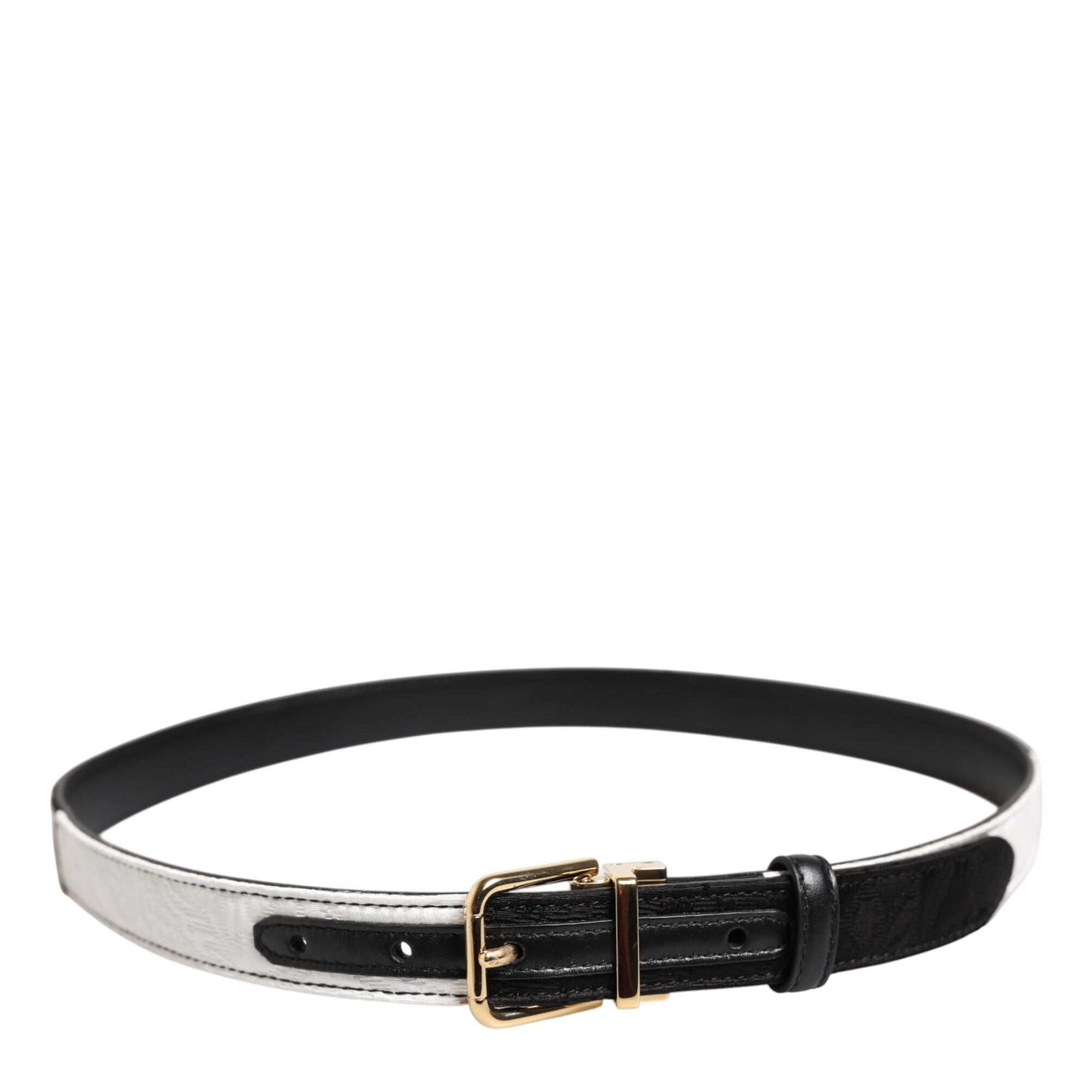 Dolce & Gabbana Black White Patchwork Gold Metal Buckle Belt Dolce & Gabbana