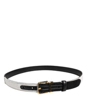 Dolce & Gabbana Black White Patchwork Gold Metal Buckle Belt Dolce & Gabbana