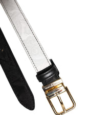 Dolce & Gabbana Black White Patchwork Gold Metal Buckle Belt Dolce & Gabbana