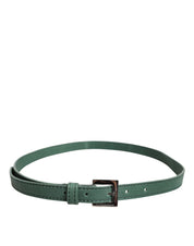 Dark Green Leather Silver Metal Buckle Belt